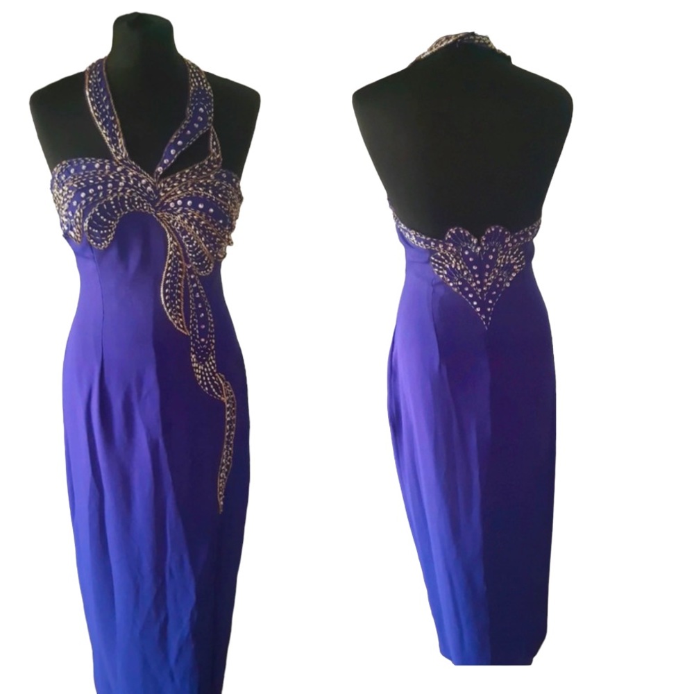 Alyce Designs sequins and beads purple formal dress